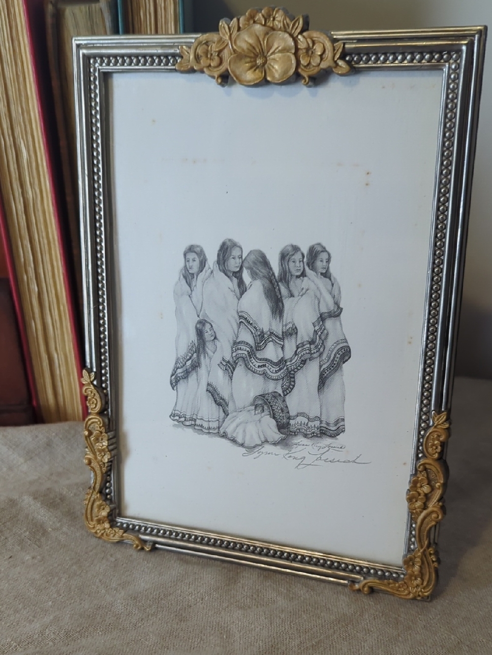 Vintage Framed Native American Print Signed Art Print Ornate Frame 7.5"X5.5"